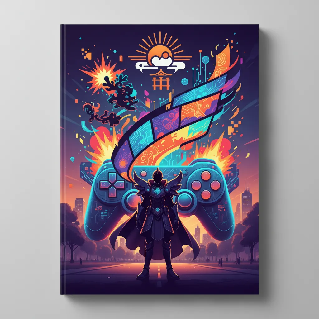 Couverture illustrée montrant un chevalier en armure devant deux manettes de jeu géantes et une explosion de couleurs